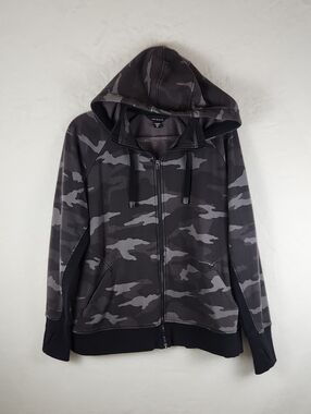 Athleta Triumph Black & Gray Camo Zip-Up Hoodie Jacket Women's XL